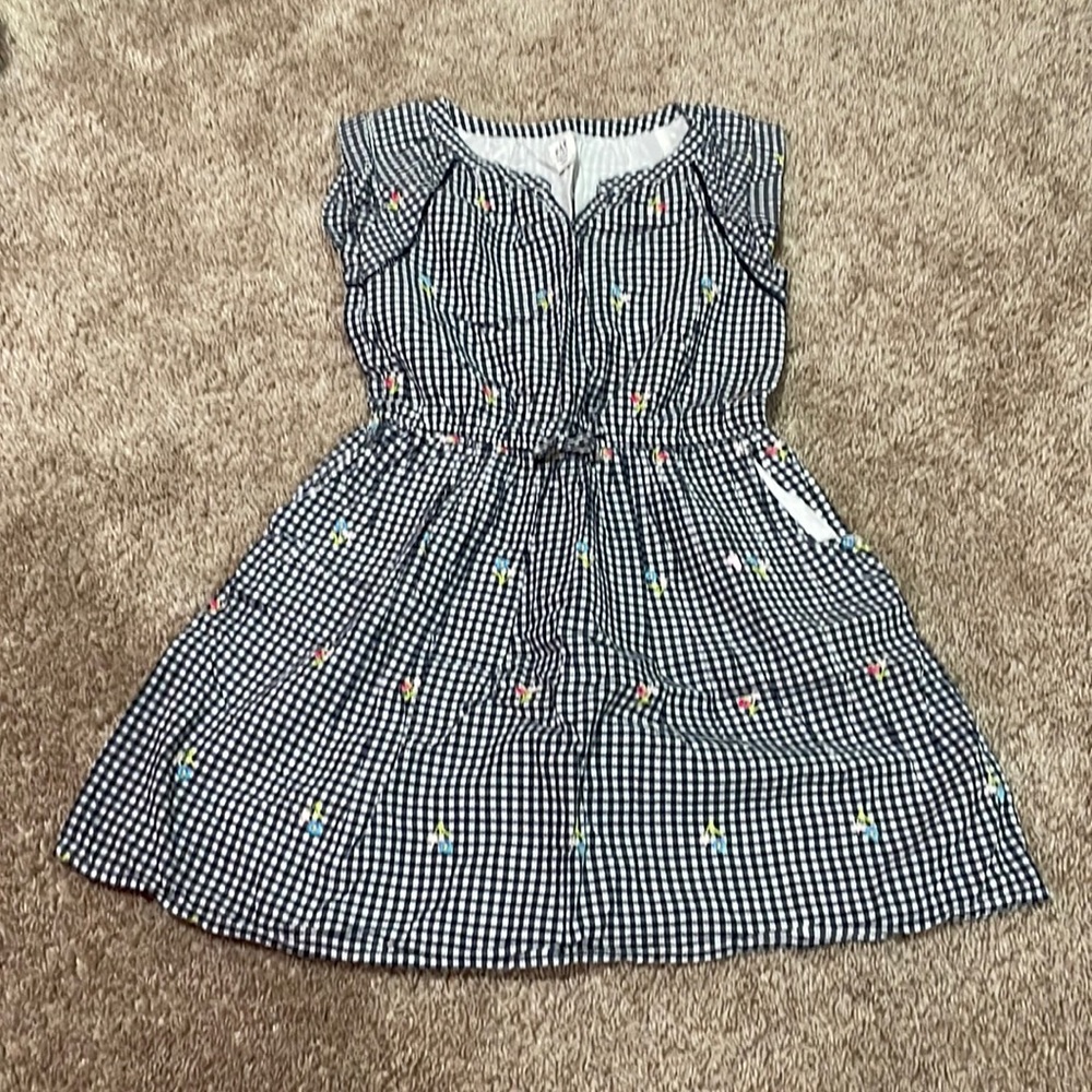 blue and white checkered pocket dress